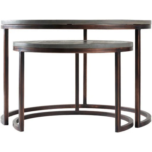 Surya Aaron Modern Gray Wood & Metallic Copper Nesting Coffee Tables ARN-001 - Image 9
