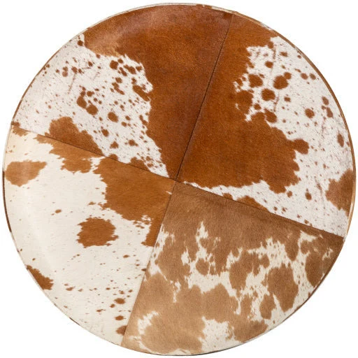Surya Abilene Modern Rustic Hair On Hide Leather Round Ottoman AIB-001 - Image 5