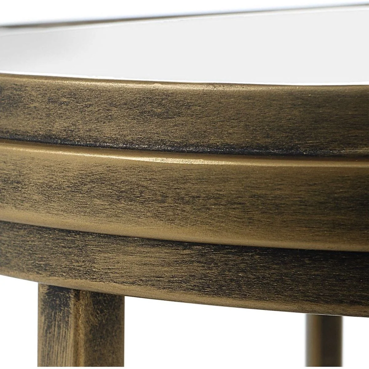Casa Bella Living Mirrored Tops With Antique Brushed Gold Bases Set of 2 Round Nesting Tables - Image 4