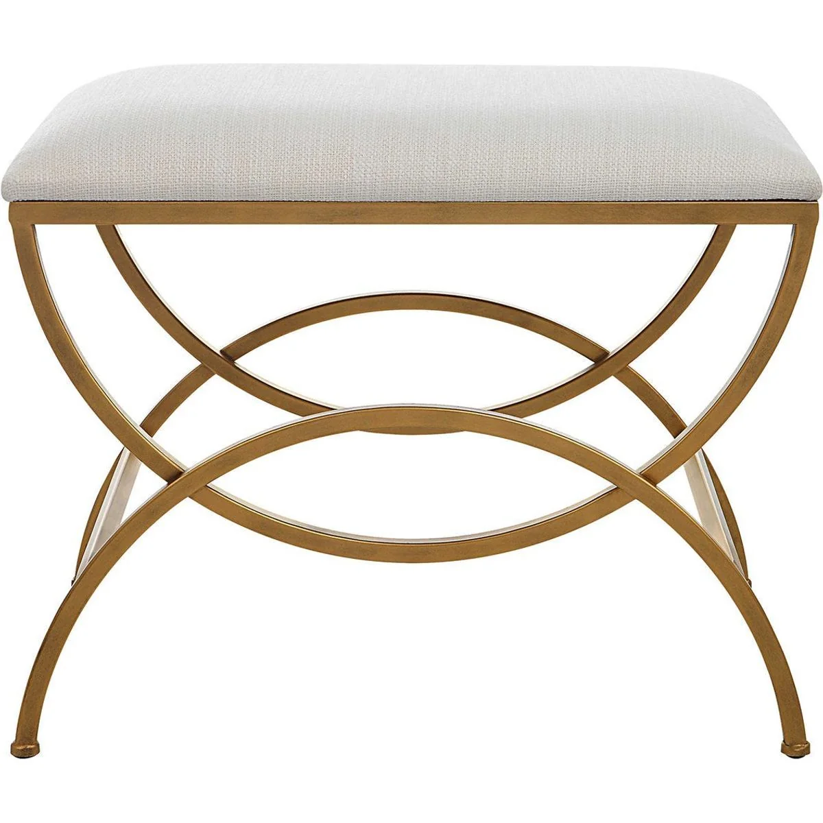 Casa Bella Living White Fabric Cushioned Top With Antique Brushed Brass Metal Accent Stool - Image 2
