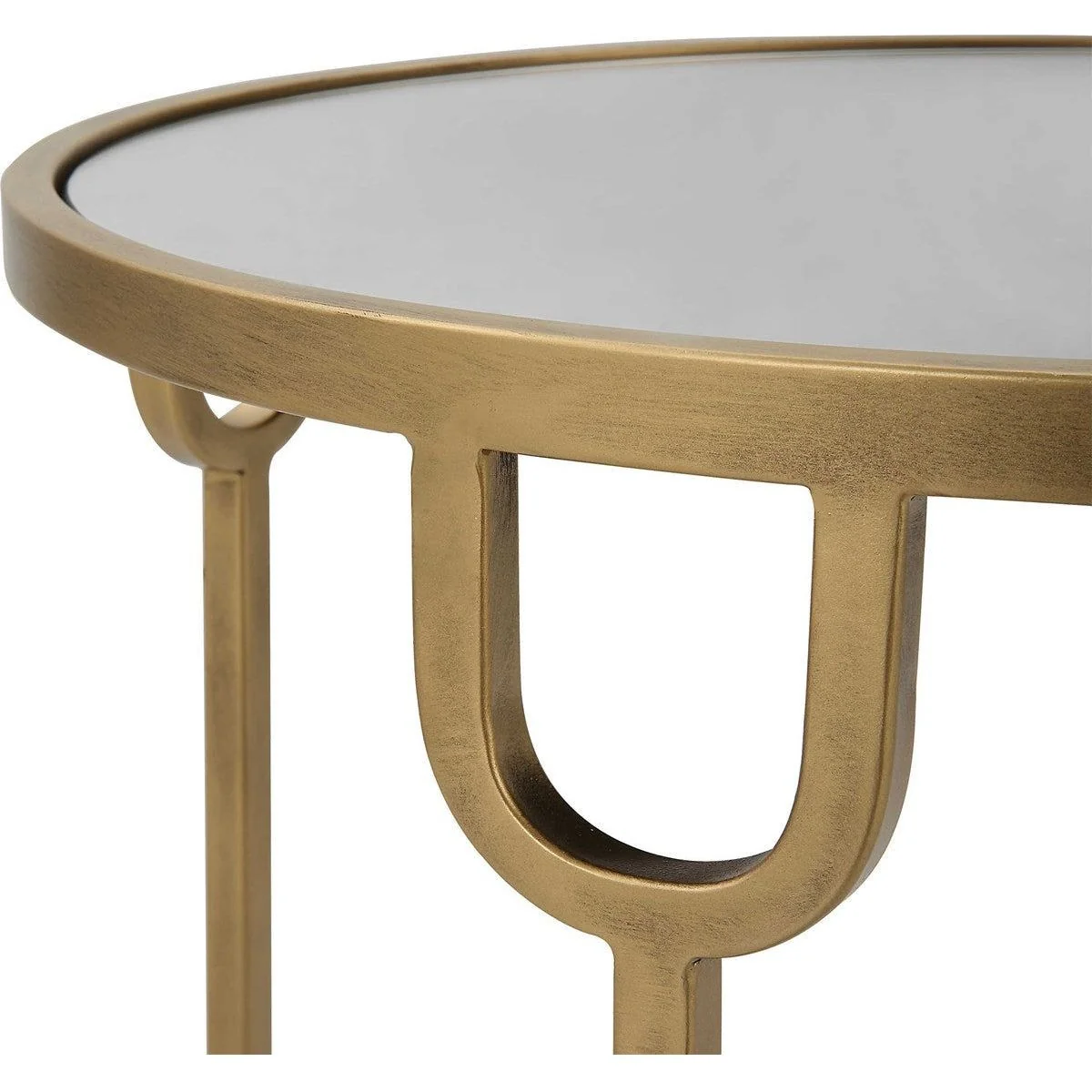 Casa Bella Living Mirrored Top and Glass Shelf With Antique Gold Iron Base Round Side Table - Image 5