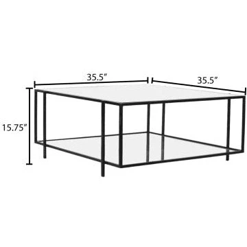 Surya Alecsa Modern Glass Top With Wood & Metal Mirrored Base Square Coffee Table EAA-001 - Image 6