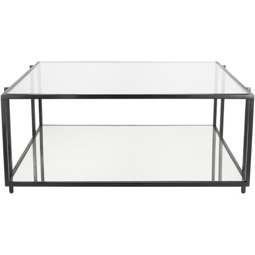 Surya Alecsa Modern Glass Top With Wood & Metal Mirrored Base Square Coffee Table EAA-001 - Image 8