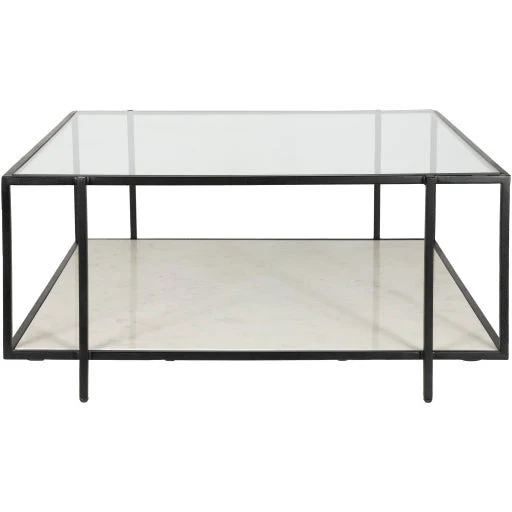 Surya Alecsa Modern Glass Top With Metal & Marble Base Square Coffee Table EAA-006 - Image 5