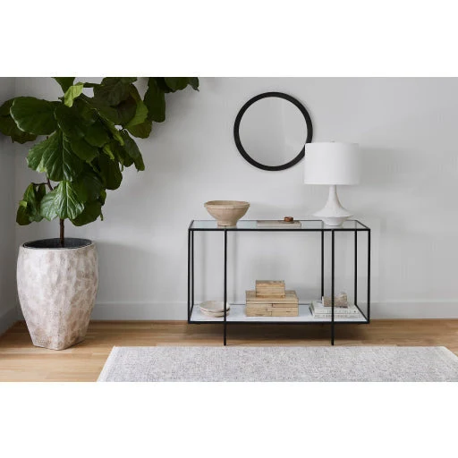 Surya Alecsa Modern Glass Top & Black Metal Base With Marble Bottom Shelf Console Table EAA-008 - Image 8
