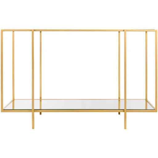 Surya Alecsa Modern Glass Top & Gold Metal Base With Mirrored Bottom Shelf Console Table EAA-013 - Image 3