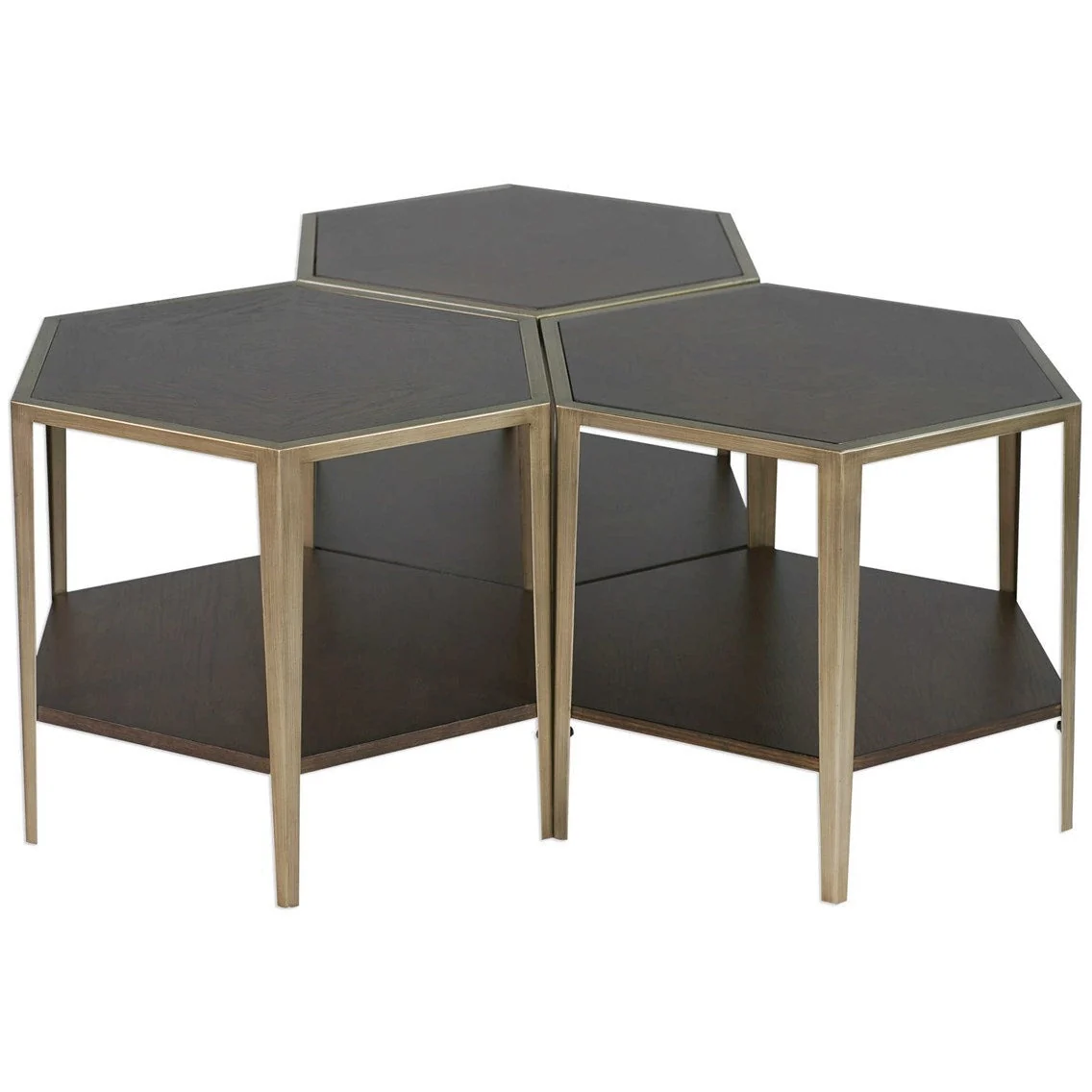 Uttermost Alicia Wood With Brushed Champagne Iron Accent Table - Image 5