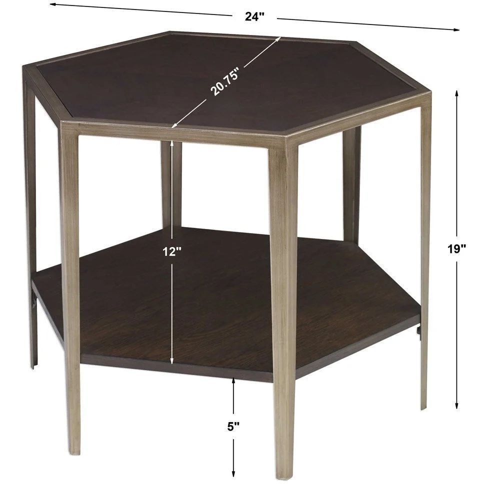 Uttermost Alicia Wood With Brushed Champagne Iron Accent Table - Image 7