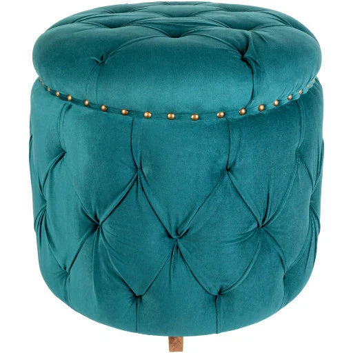 Surya Amana Modern Deep Teal Tufted Round Ottoman With Nailheads AAA-003 - Image 2