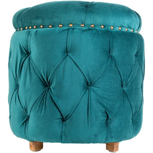 Surya Amana Modern Deep Teal Tufted Round Ottoman With Nailheads AAA-003 - Image 4