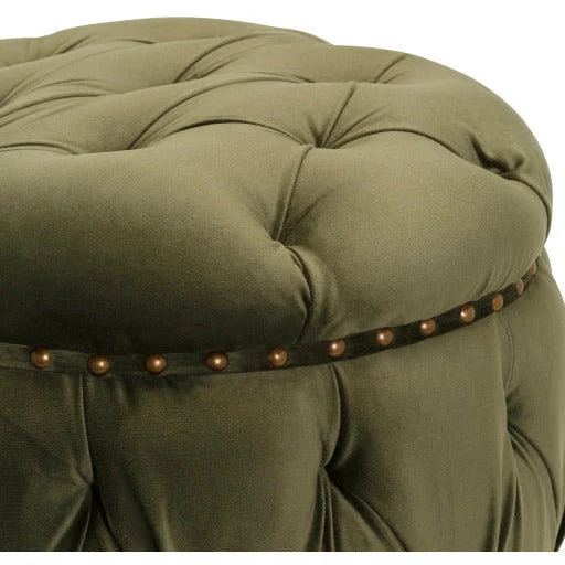 Surya Amana Modern Olive Green Tufted Round Ottoman With Nailheads AAA-004 - Image 3
