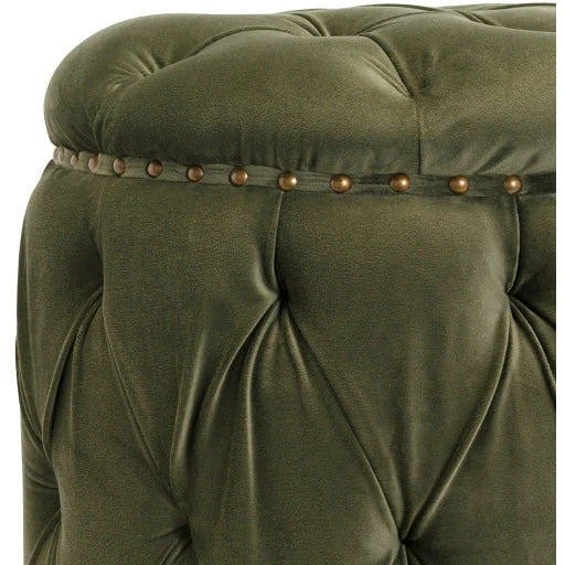 Surya Amana Modern Olive Green Tufted Round Ottoman With Nailheads AAA-004 - Image 4