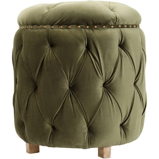 Surya Amana Modern Olive Green Tufted Round Ottoman With Nailheads AAA-004 - Image 5