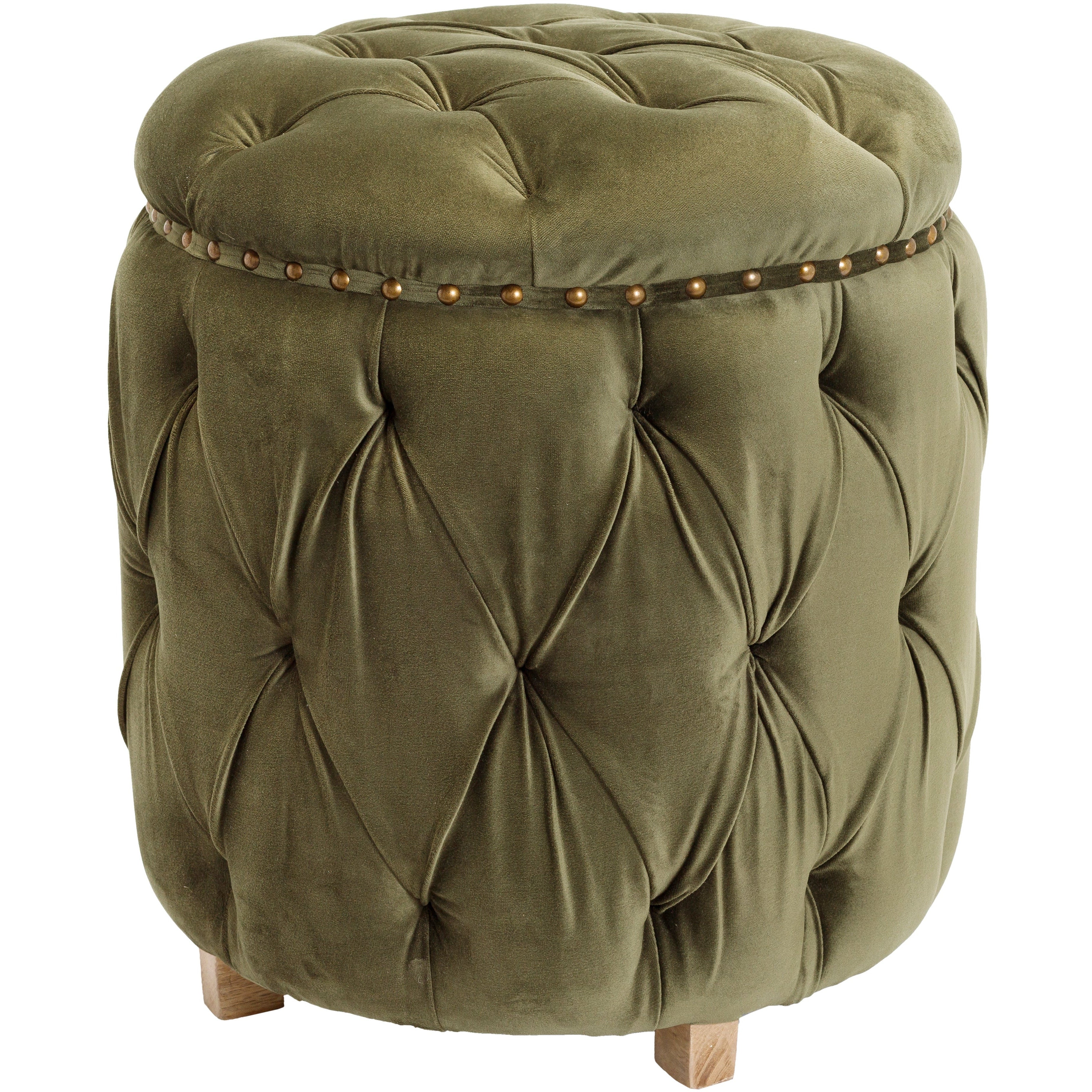 Surya Amana Modern Olive Green Tufted Round Ottoman With Nailheads AAA-004 - Image 7