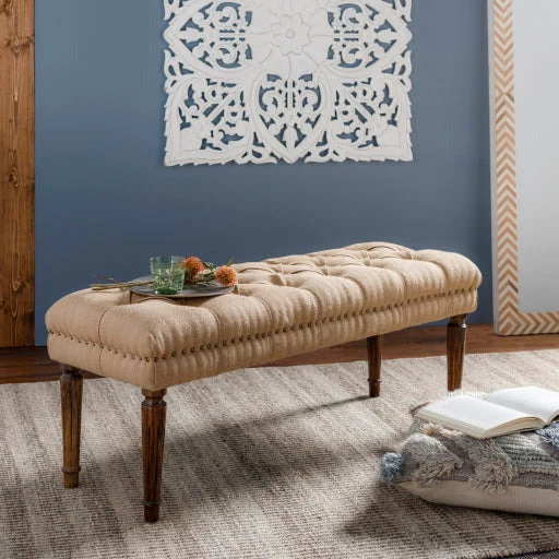 Surya Americus Rustic Modern Jute Fabric Tufted Bench With Wood Base ACU-001
