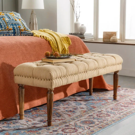 Surya Americus Rustic Modern Jute Fabric Tufted Bench With Wood Base ACU-001 - Image 6