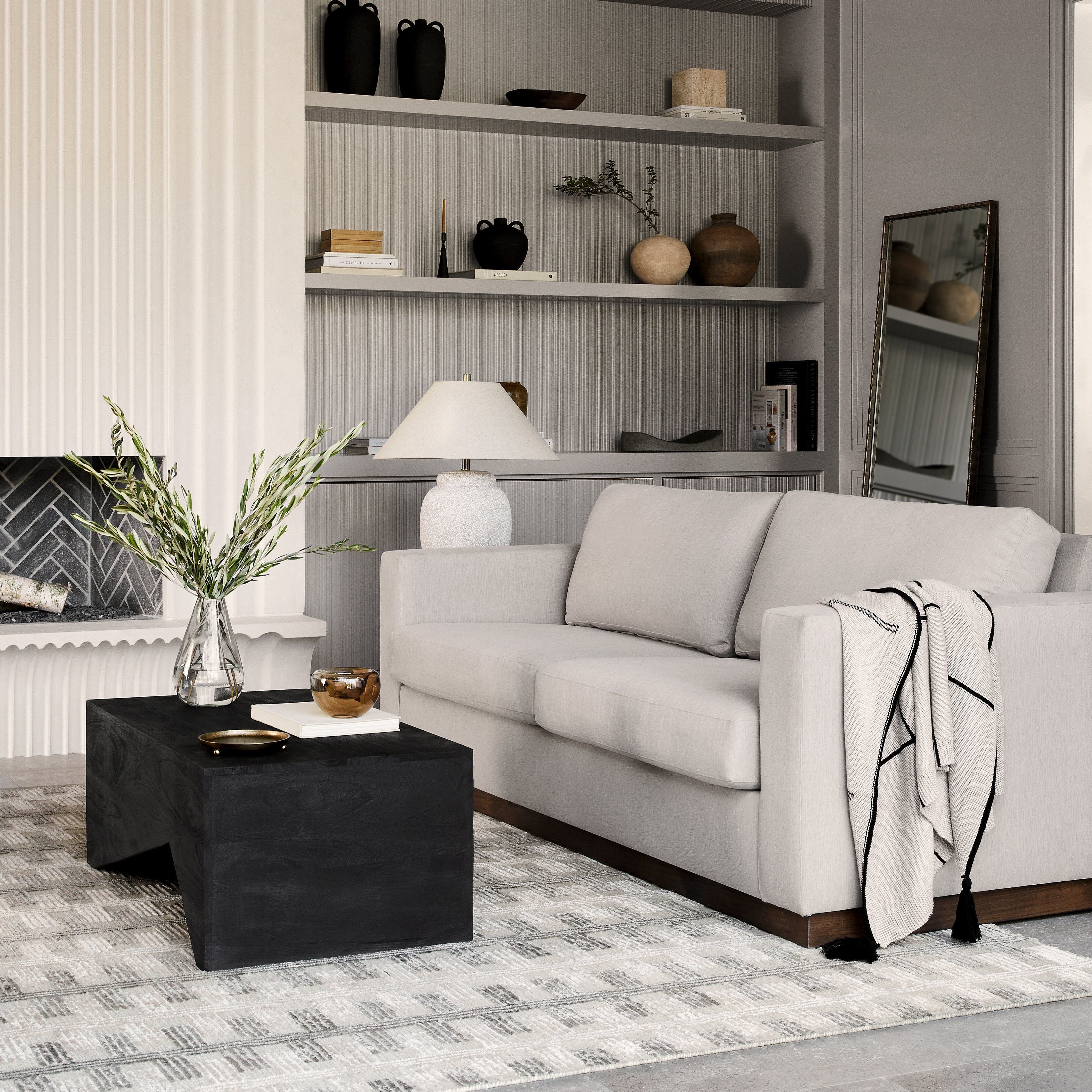 Surya Amherst Modern Square Arm Sofa With Wood Base - Image 5