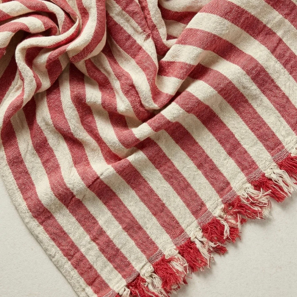 Anaya Home Amalfi Stripe Turkish Cotton Towel ~ Red - Image 2