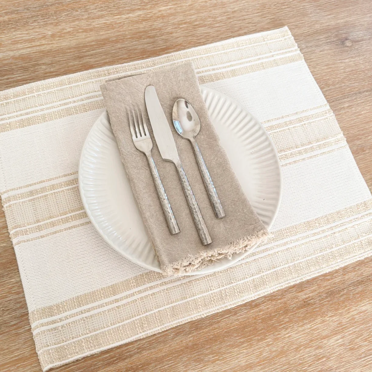Anaya Home Beach Club Beige Stripe Indoor Outdoor Placemat