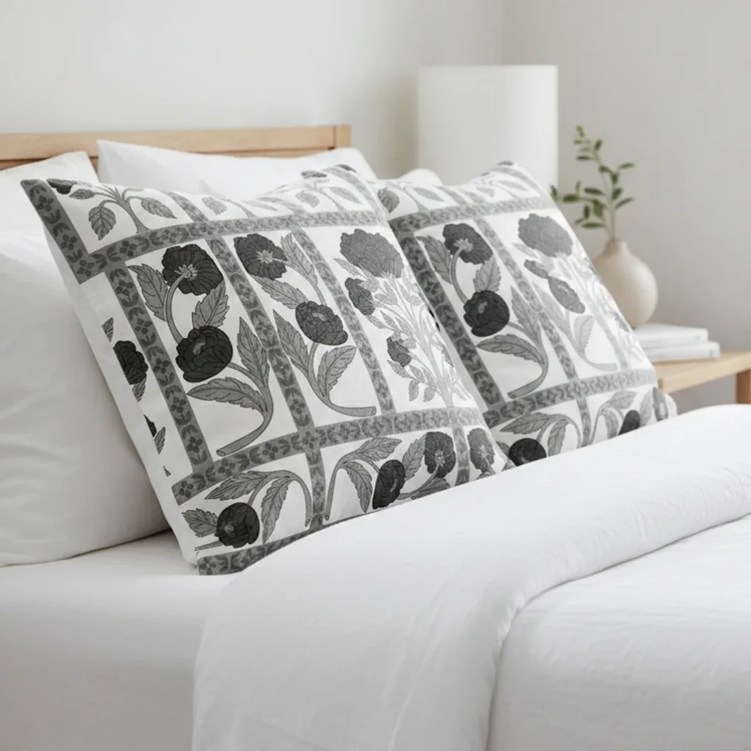 Anaya Home Blossom Feild Linen Pillow With Down Feather Insert ~ Black And White ~ Available In 14x20, 14x40, 20x20, 22x22, 26x26, And 28x36 - Image 5