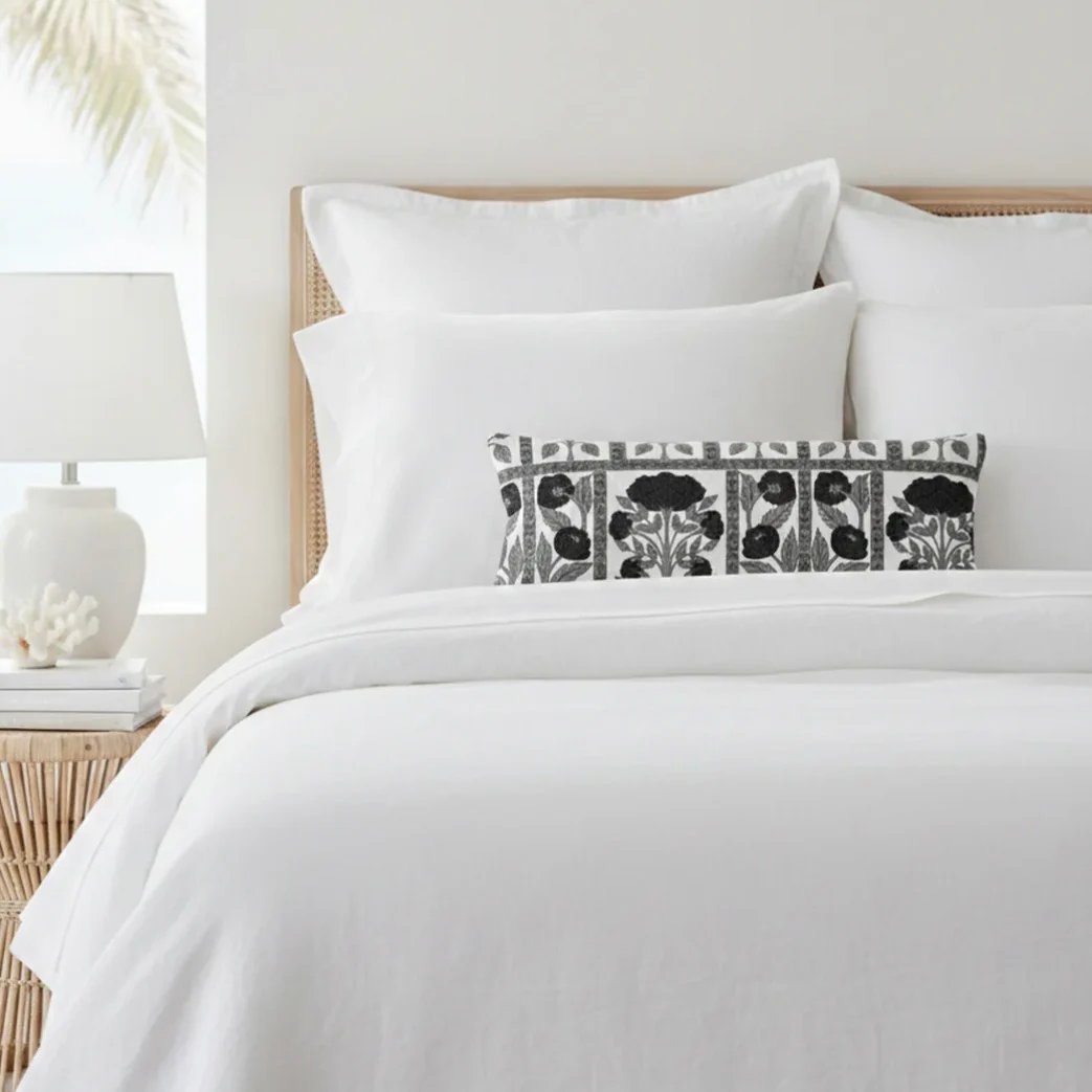 Anaya Home Blossom Feild Linen Pillow With Down Feather Insert ~ Black And White ~ Available In 14x20, 14x40, 20x20, 22x22, 26x26, And 28x36 - Image 8