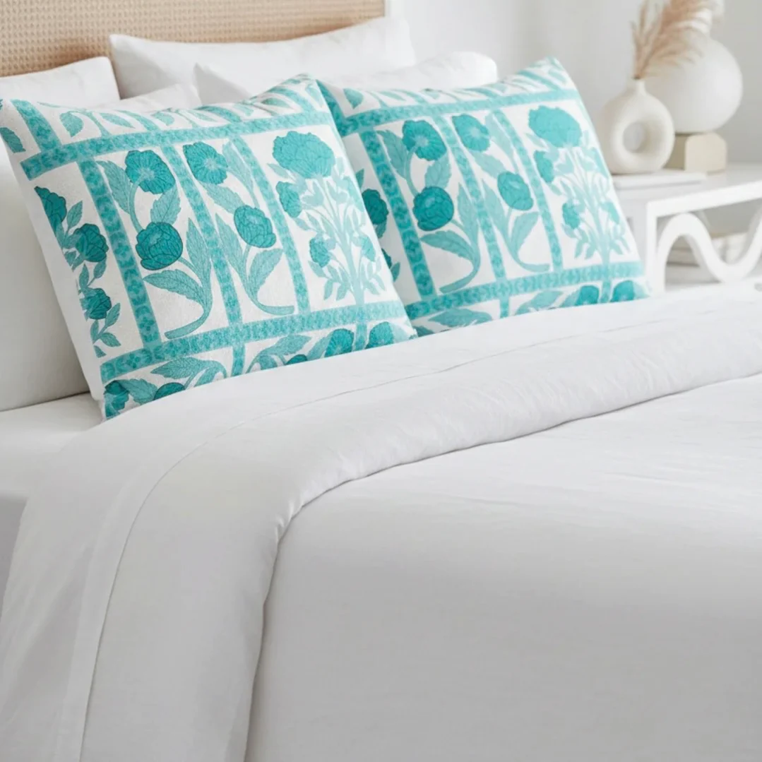 Anaya Home Blossom Feild Linen Pillow With Down Feather Insert ~ Teal ~ Available In 14x20, 14x40, 20x20, 22x22, 26x26, And 28x36 - Image 5