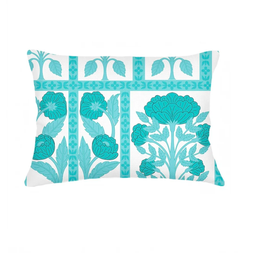 Anaya Home Blossom Feild Linen Pillow With Down Feather Insert ~ Teal ~ Available In 14x20, 14x40, 20x20, 22x22, 26x26, And 28x36 - Image 8