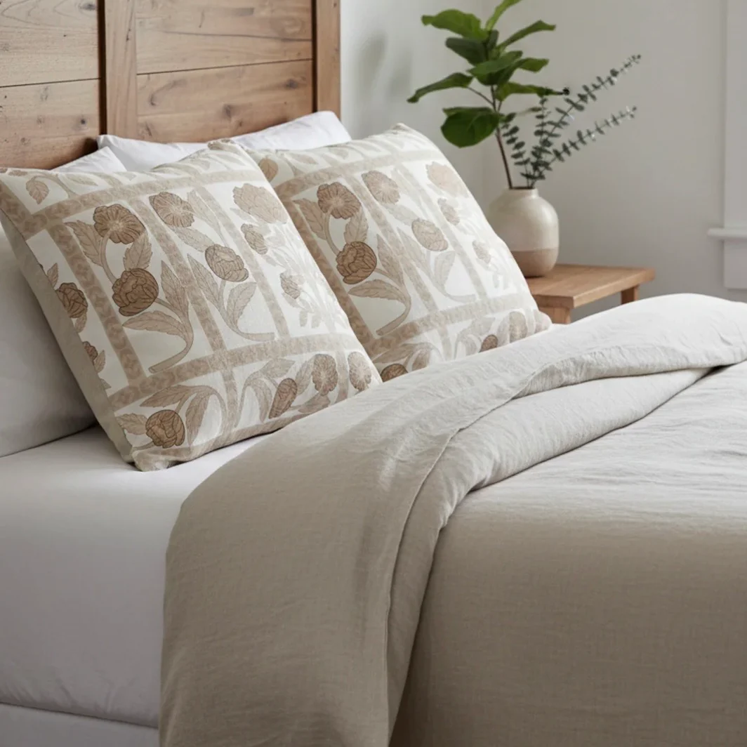 Anaya Home Blossom Feild Linen Pillow With Down Feather Insert ~ Warm Beige ~ Available In 14x20, 14x40, 20x20, 22x22, 26x26, And 28x36 - Image 5