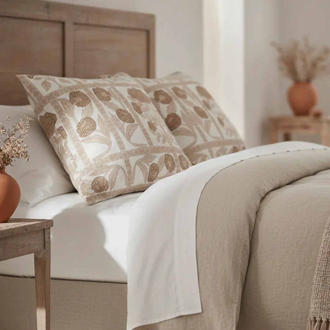 Anaya Home Blossom Feild Linen Pillow With Down Feather Insert ~ Warm Beige ~ Available In 14x20, 14x40, 20x20, 22x22, 26x26, And 28x36 - Image 7