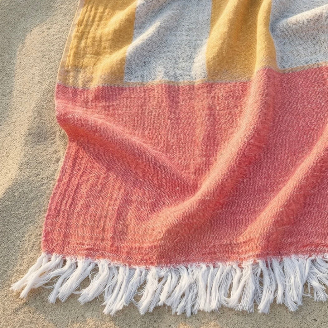 Anaya Home Breezy Bold Stripe Cotton Turkish Towel ~ Coral - Image 2