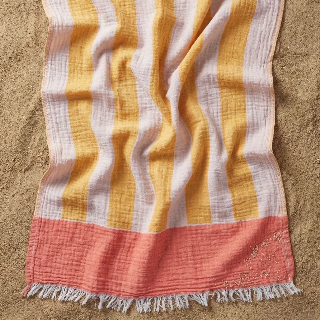 Anaya Home Breezy Bold Stripe Cotton Turkish Towel ~ Coral - Image 3