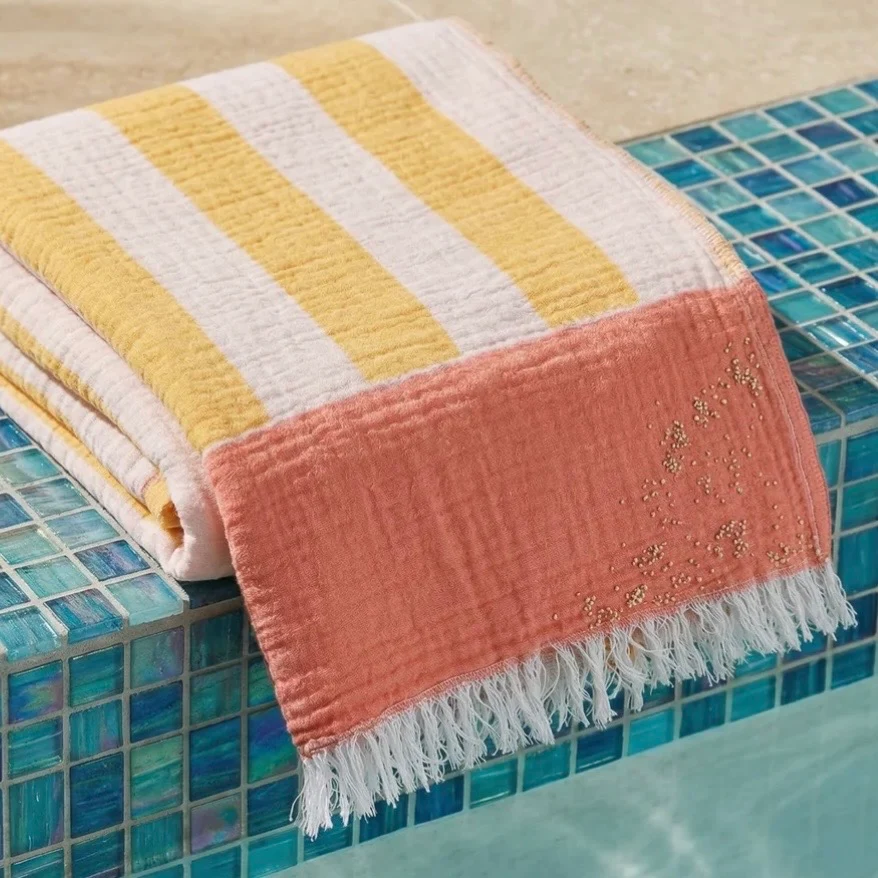 Anaya Home Breezy Bold Stripe Cotton Turkish Towel ~ Coral - Image 4