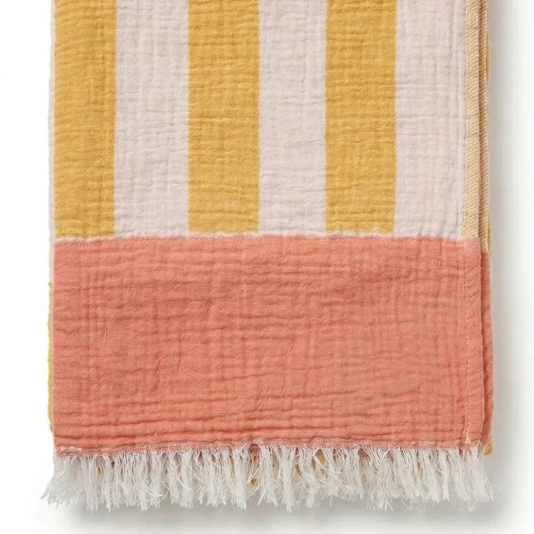 Anaya Home Breezy Bold Stripe Cotton Turkish Towel ~ Coral - Image 5