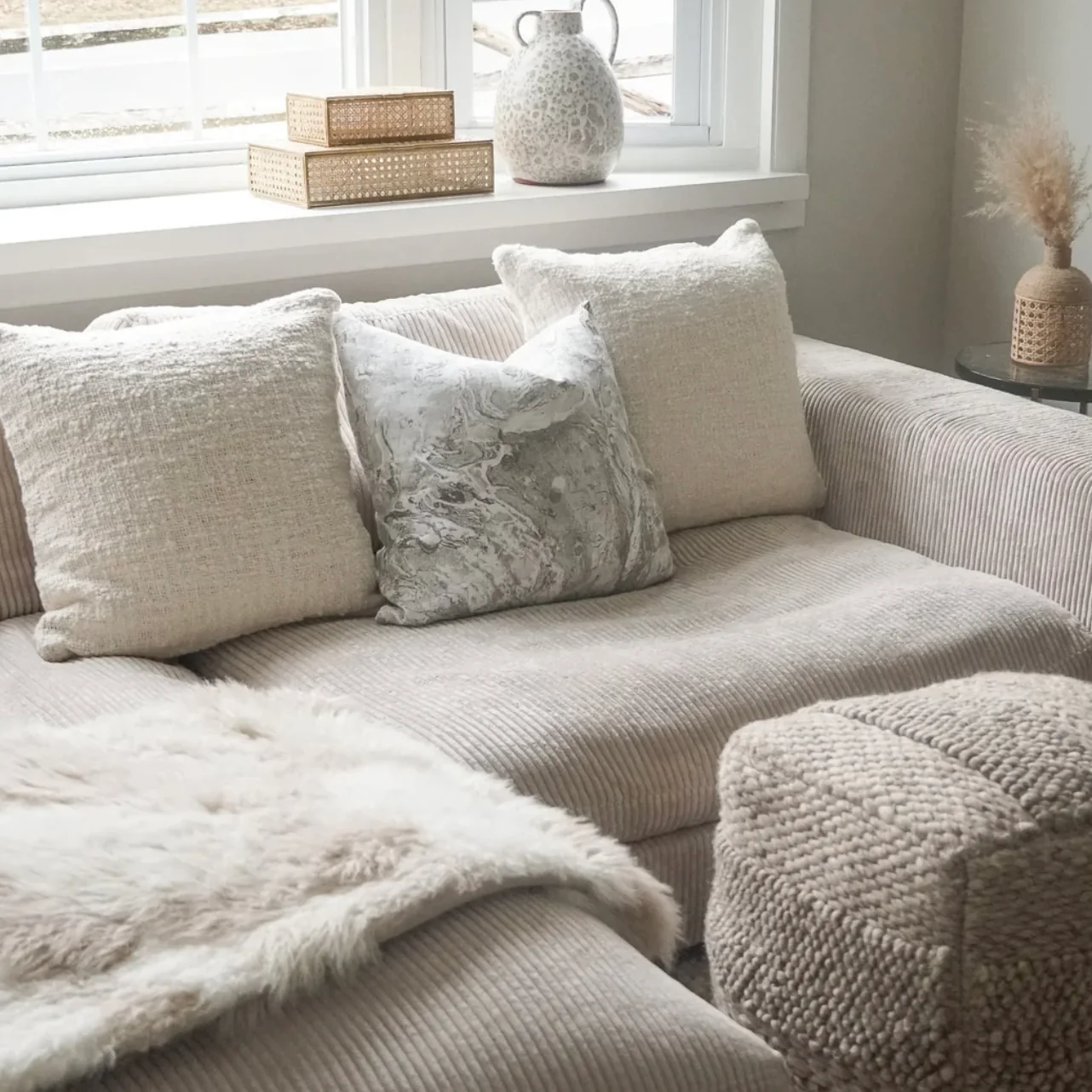 Anaya Home Cozy Cotton Ivory Boucle Euro Pillow 26x26 With Down Insert - Image 9