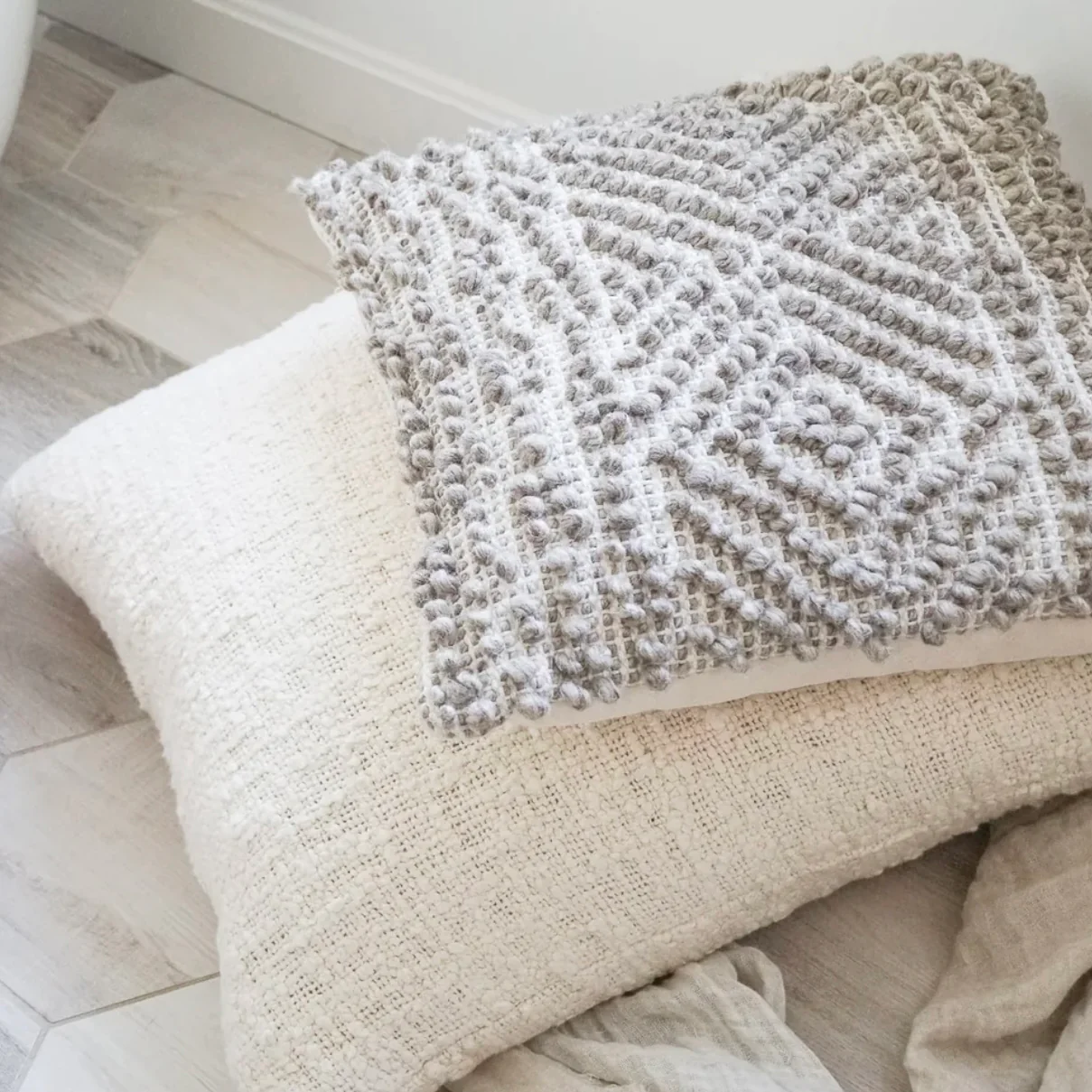 Anaya Home Cozy Cotton Ivory Boucle Pillow 20x20 With Down Insert - Image 9