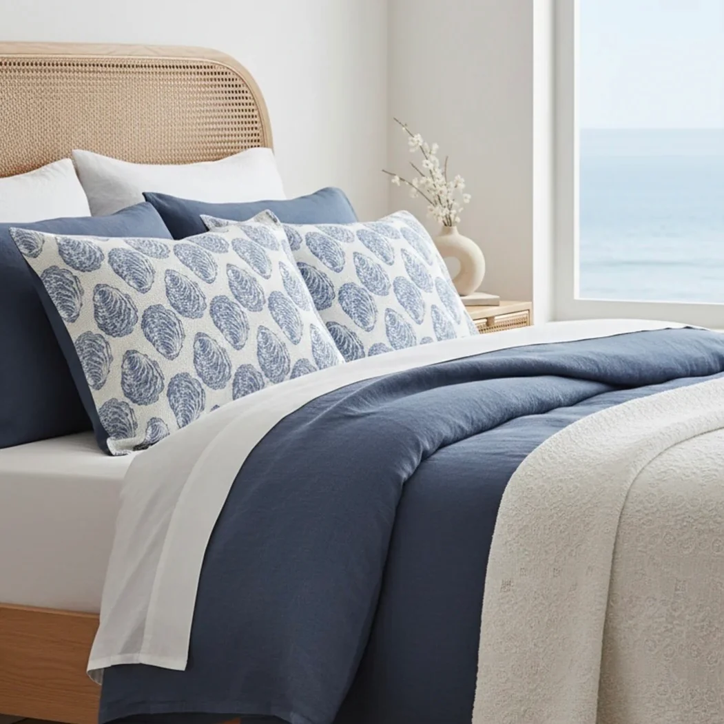 Anaya Home Drifted Oyster Linen Pillow With Down Feather Insert ~ Navy Blue ~ Available In 14x20, 14x40, 20x20, 22x22, 26x26, And 28x36 - Image 6