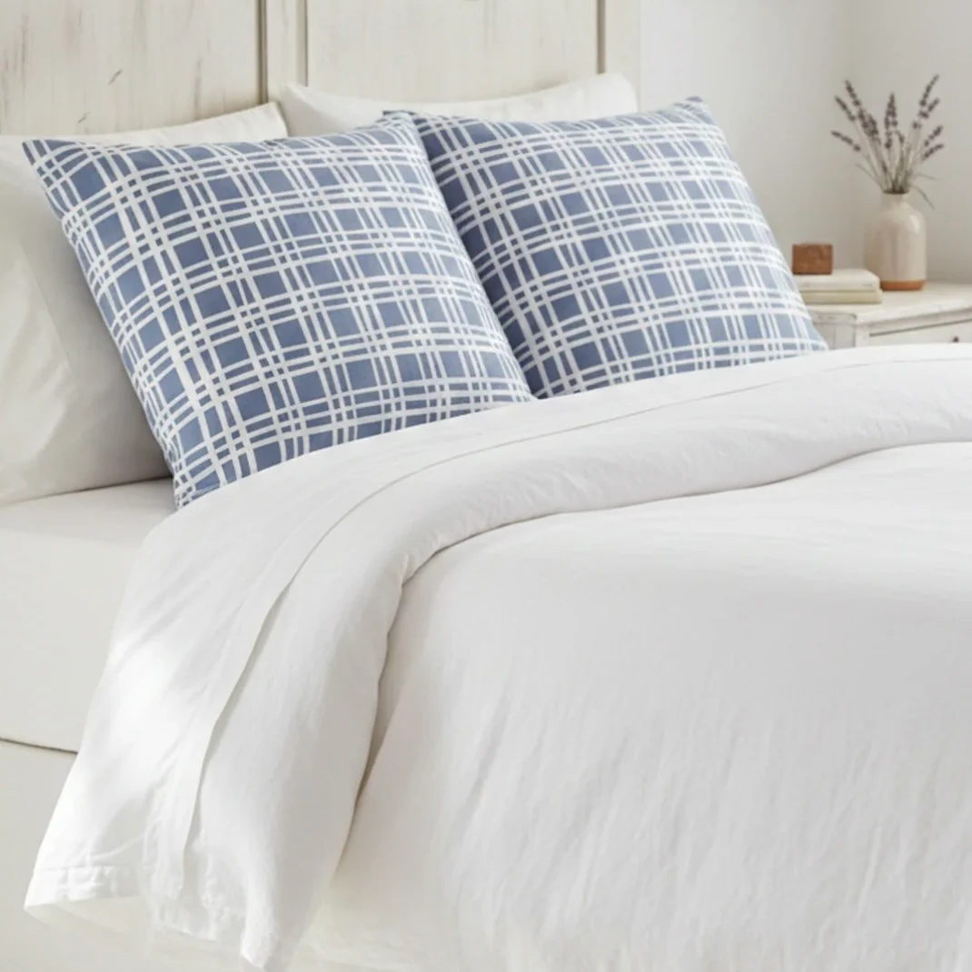 Anaya Home Estate Plaid Linen Pillow With Down Feather Insert ~ Cape Blue ~ Available In 14x20, 14x40, 20x20, 22x22, 26x26, And 28x36 - Image 5