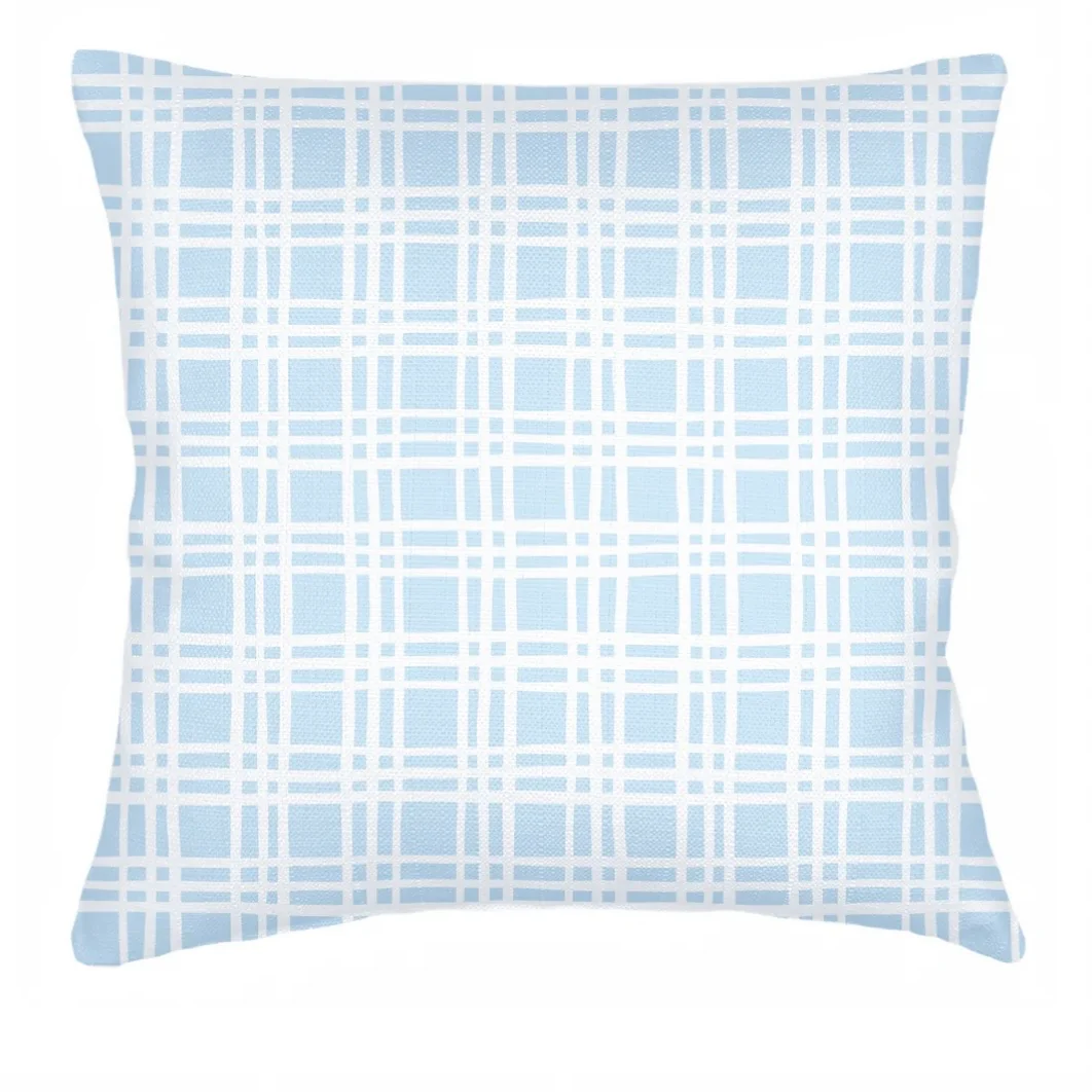Anaya Home Estate Plaid Linen Pillow With Down Feather Insert ~ Light Blue ~ Available In 14x20, 14x40, 20x20, 22x22, 26x26, And 28x36 - Image 11