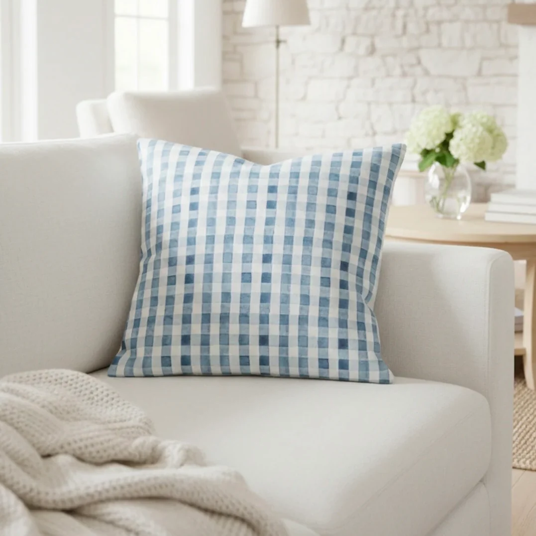 Anaya Home Gingham Linen Pillow With Down Feather Insert ~ Chambray Blue ~ Available In 14x20, 14x40, 20x20, 22x22, 26x26, And 28x36 - Image 7