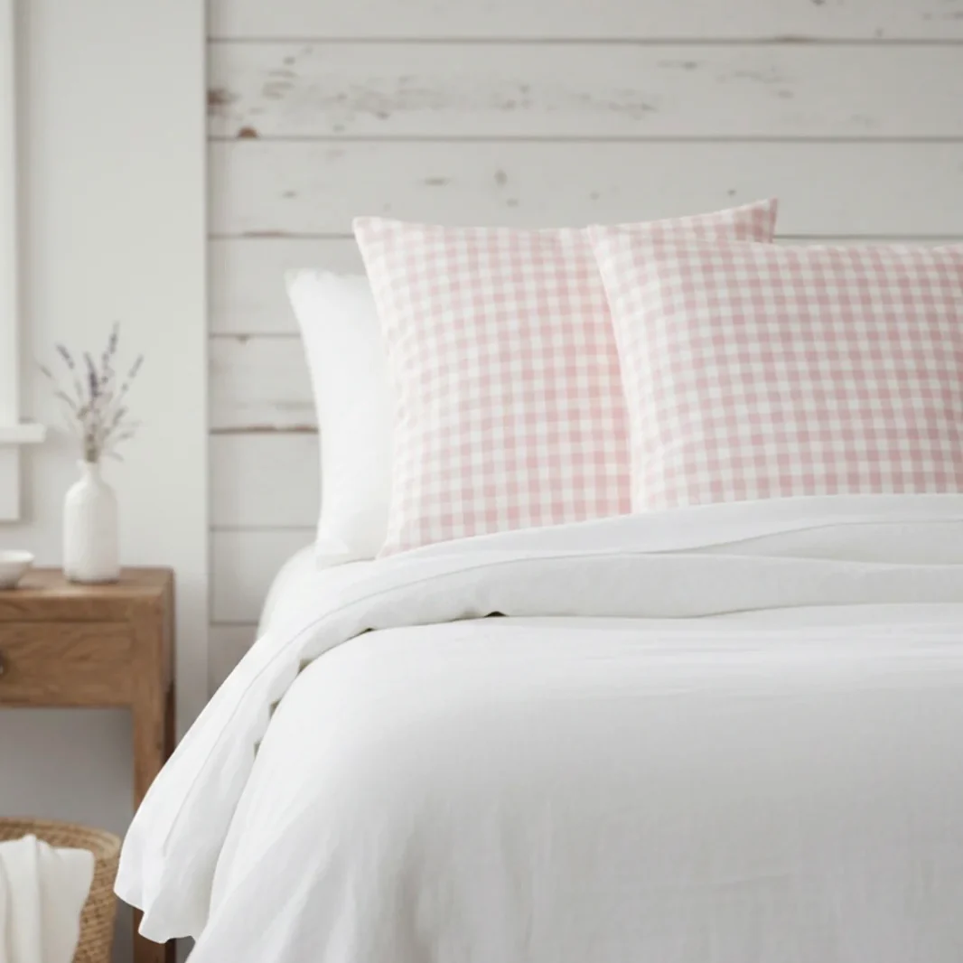 Anaya Home Gingham Linen Pillow With Down Feather Insert ~ Pale Pink ~ Available In 14x20, 14x40, 20x20, 22x22, 26x26, And 28x36 - Image 3
