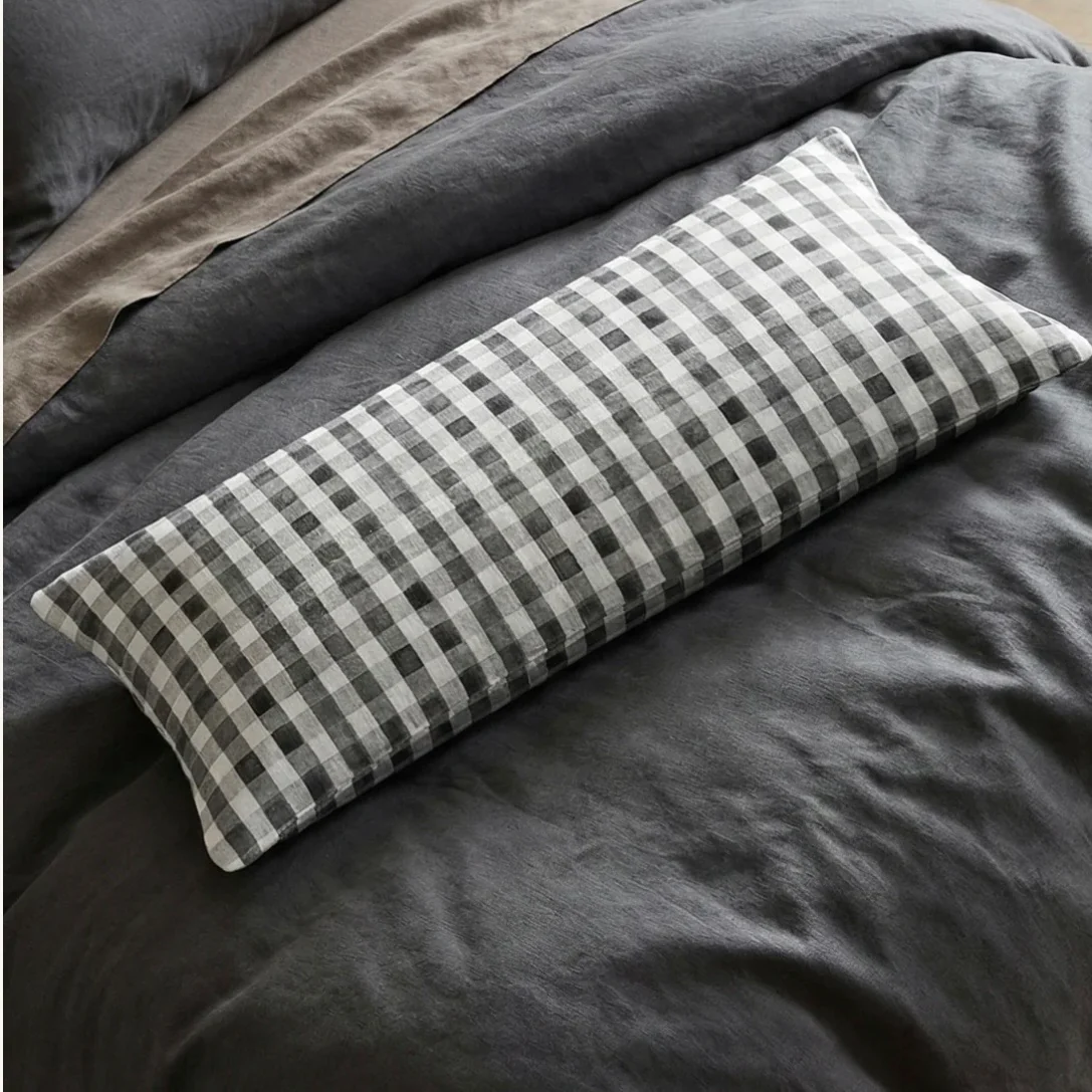 Anaya Home Gingham Linen Pillow With Insert ~ Antique Grey~ Available In 14x20, 14x40, 20x20, 22x22, 26x26, And 28x36 - Image 7