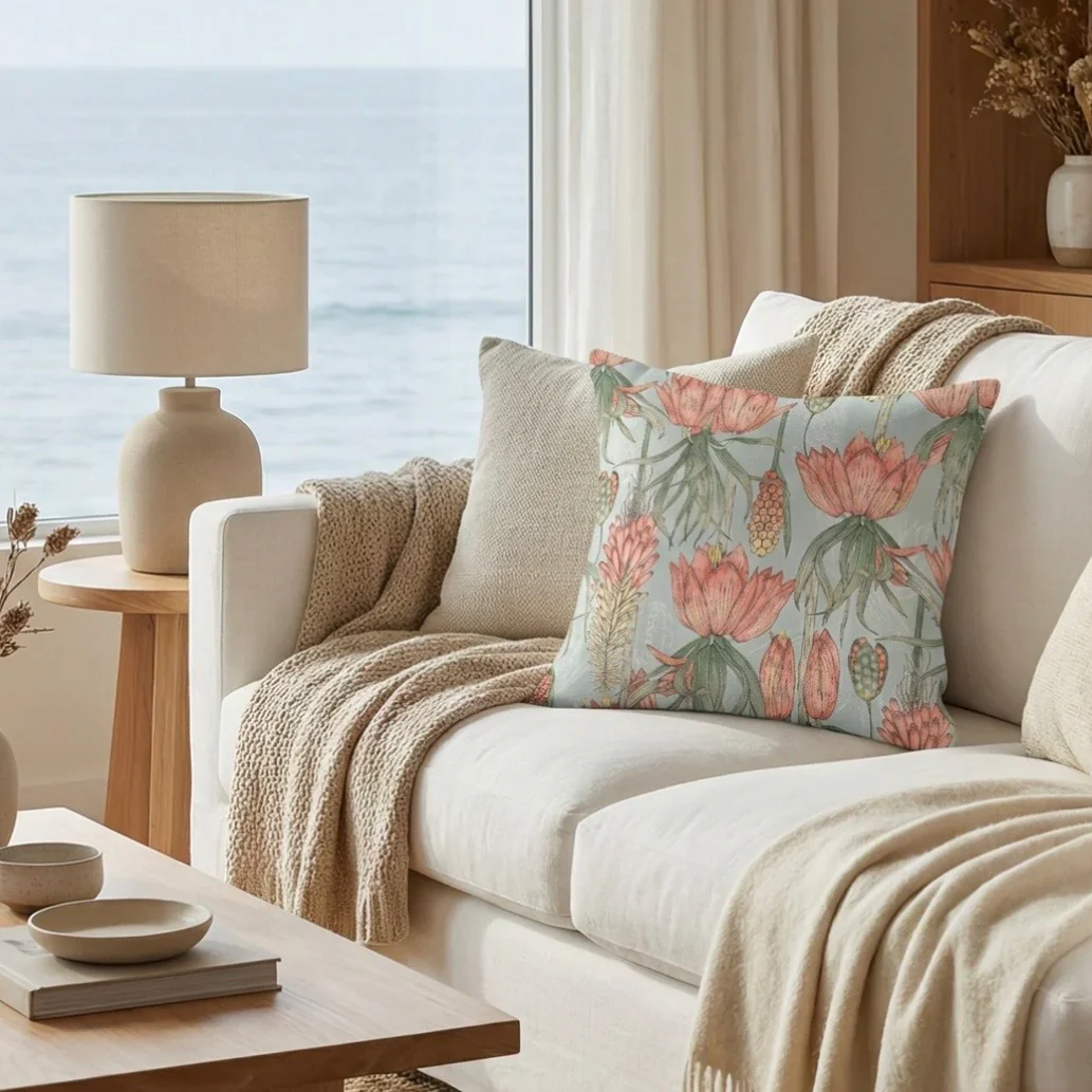 Anaya Home Island Orchard Linen Pillow With Down Feather Insert ~ Blue ~ Available In 20x20, 22x22, And 26x26 Sizes