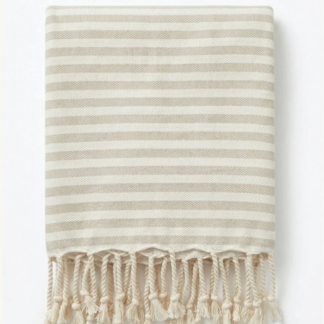 Anaya Home Mediterranean Stripe Cotton Turkish Towel ~ Beige - Image 2