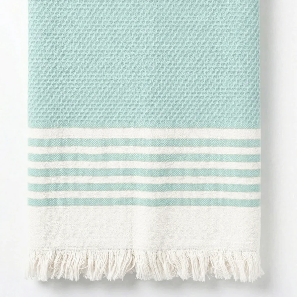 Anaya Home New England Stripe Turkish Cotton Towel ~ Aqua - Image 2