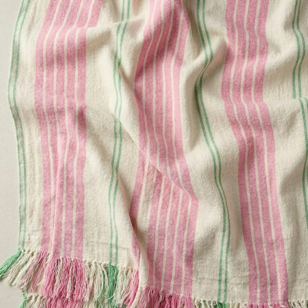 Anaya Home Newport Stripe Turkish Cotton Towel ~ Pale Pink - Image 2