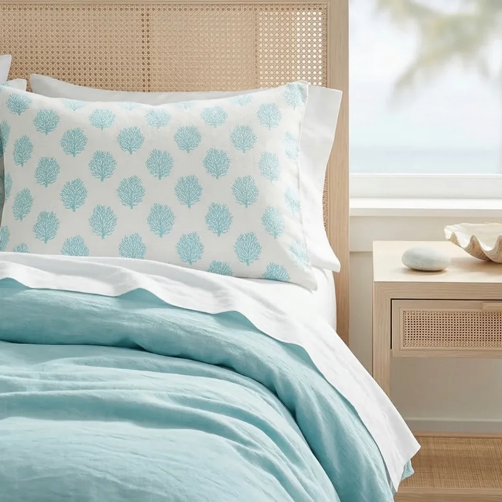 Anaya Home Ocean Coral Linen Pillow With Down Feather Insert ~ Aqua Blue ~ Available In 14x20, 14x40, 20x20, 22x22, 26x26, And 28x36 - Image 8