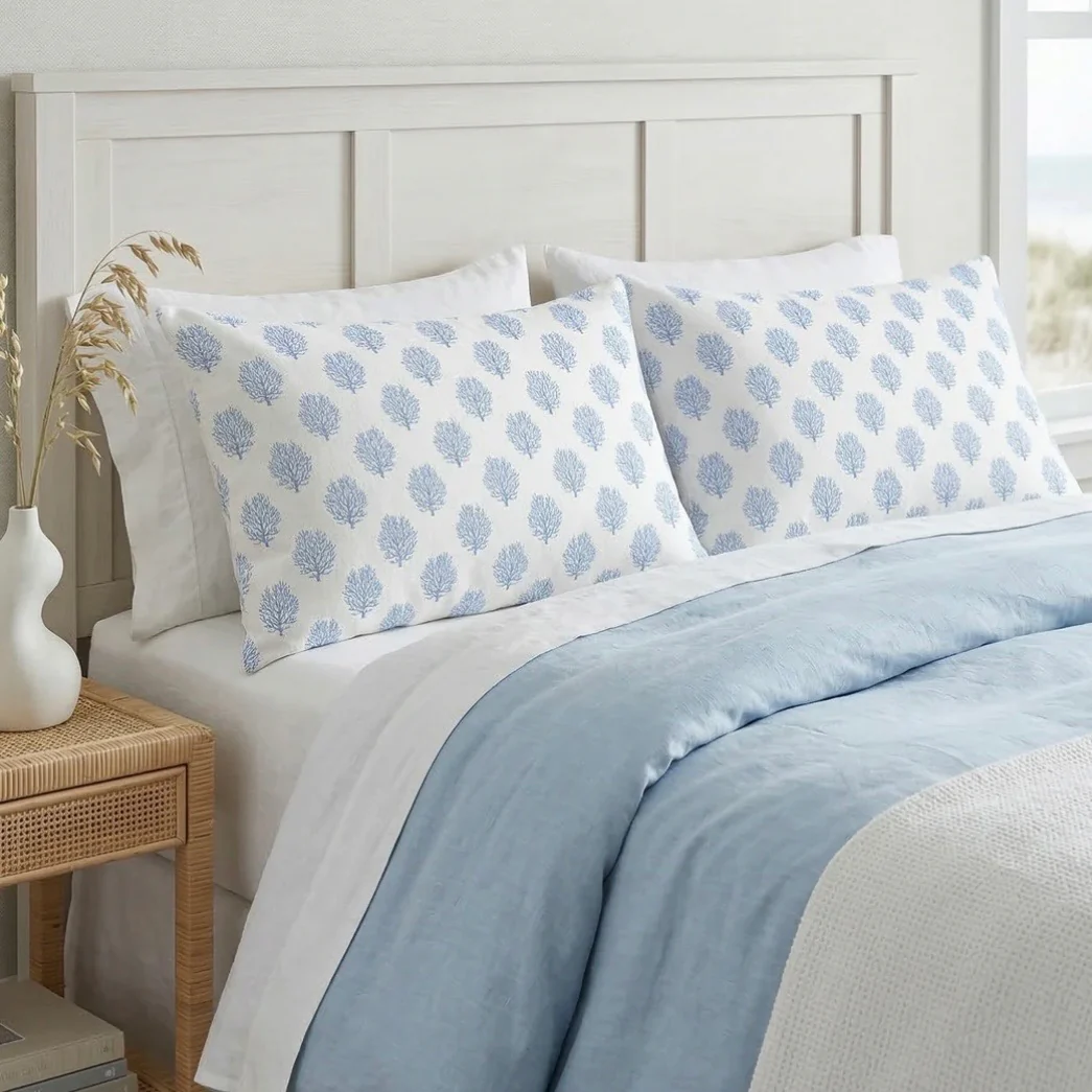 Anaya Home Ocean Coral Linen Pillow With Down Feather Insert ~ Cobalt Blue ~ Available In 14x20, 14x40, 20x20, 22x22, 26x26, And 28x36 - Image 13