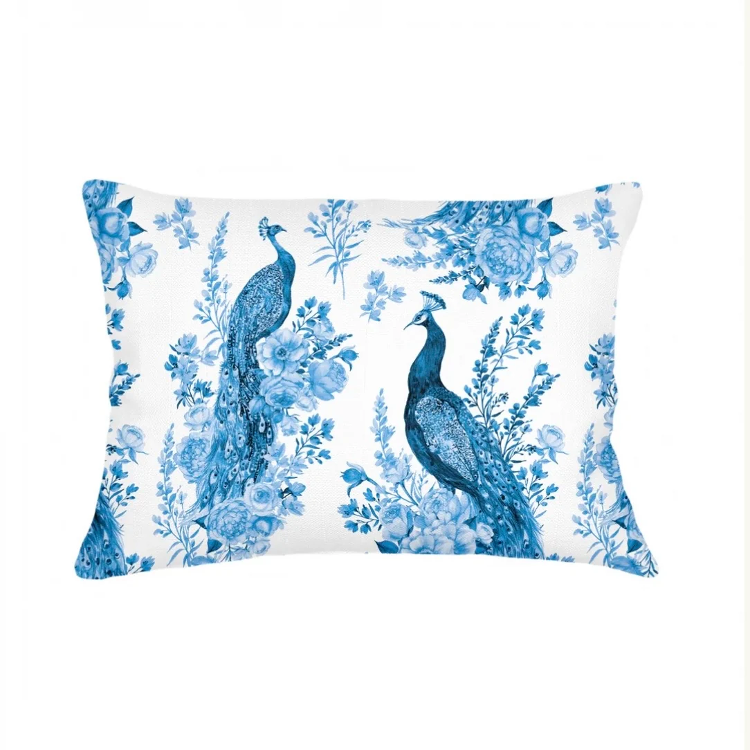 Anaya Home Peacock Haven Linen Pillow With Down Feather Insert ~ Blue ~ Available In 14x20, 20x20, 22x22, And 26x26/ - Image 5