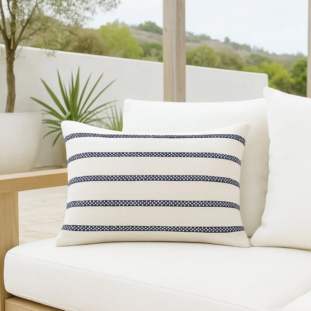 Anaya Home Regatta Stripe Indoor & Outdoor Pillow ~ Navy Blue ~ Available In 14 x 20, 20 x 20, And 24 x 24