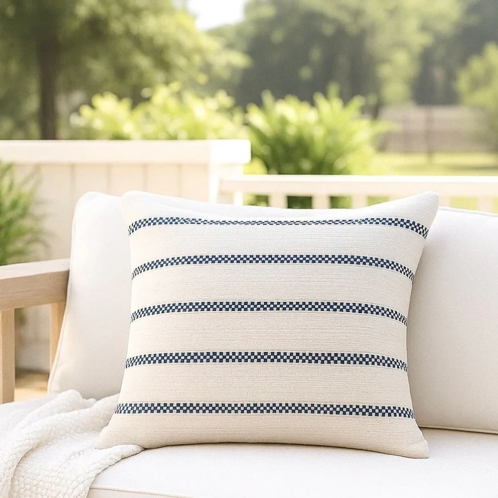 Anaya Home Regatta Stripe Indoor & Outdoor Pillow ~ Navy Blue ~ Available In 14 x 20, 20 x 20, And 24 x 24 - Image 2